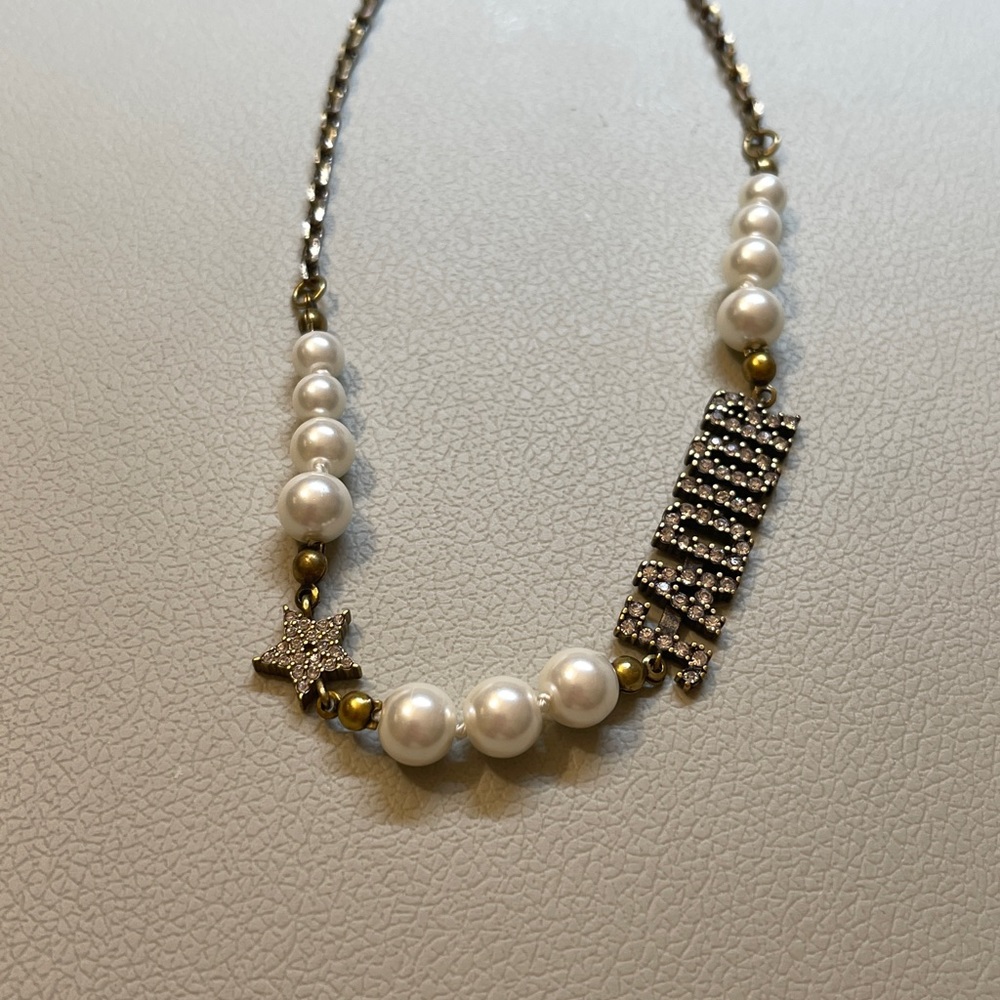 Christian Dior Metal Pearl Crystal J'Adior Choker Necklace Antique Gold womens - Picture 5 of 6